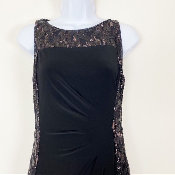 LRL LAUREN RALPH LAUREN Evening Gown Black Sequin Nude Lining Slimming Pleats 4 - Picture 2 of 9